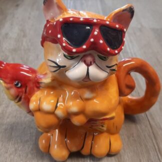 cat with fish teapot